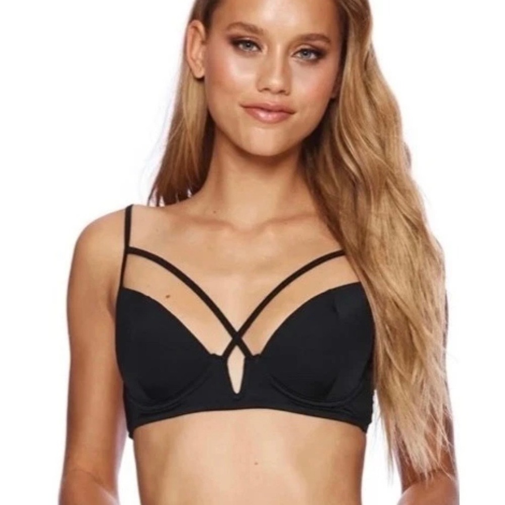 Beach Bunny Dylan Underwire Bikini Top Black Strappy B18113T8 XL New